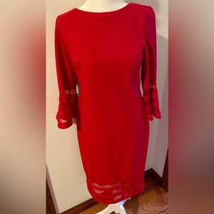 Beautiful Red Dress with details at sleeves and hem .